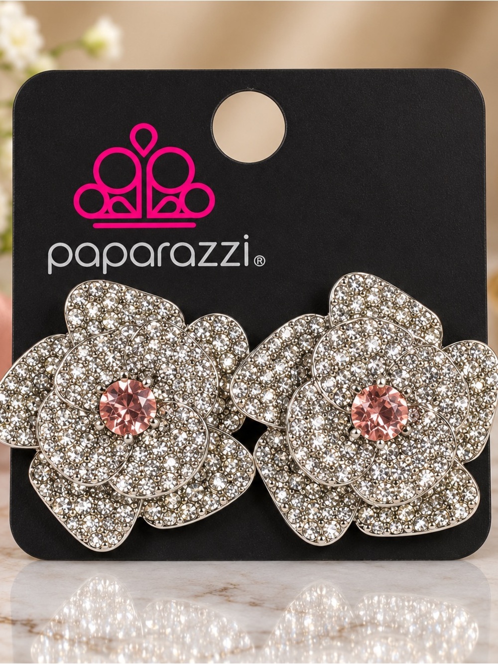 Paparazzi Sparkling Garden Bloom Clip On Earrings - Pink and Silver
